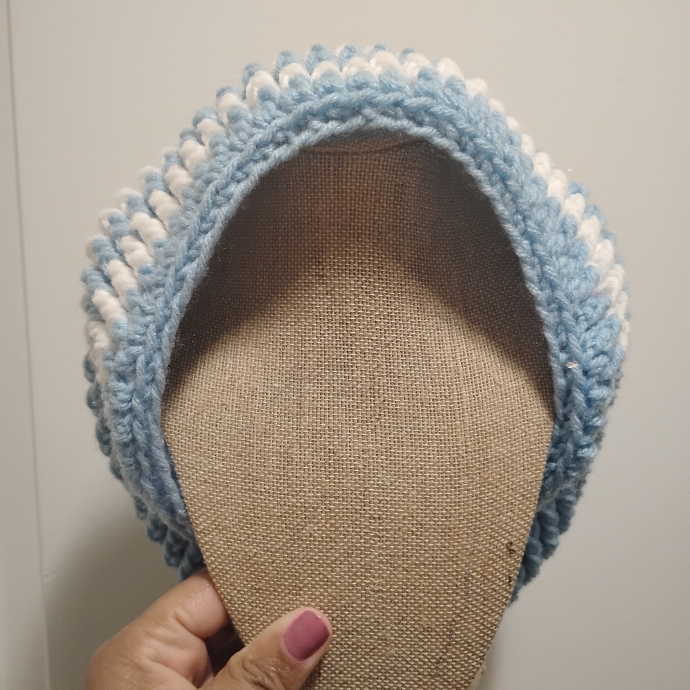 Handmade Blue and White Knit Beanie